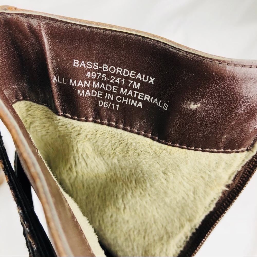 BASS BORDEAUX BROWN LEATHER BOOTS SNAKESKIN STRAPS - Picture 6 of 6